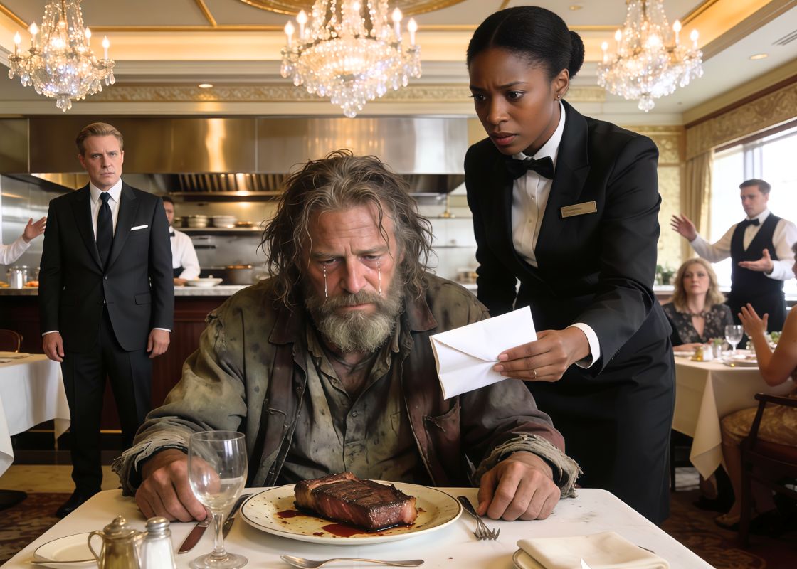 “USE THE BROKEN ONE. HE WON’T NOTICE.” The Billionaire Walked In Disguised As A Homeless Man – And The Black Waitress Didn’t Know That The Slip Of Paper She Secretly Gave The Billionaire Would Completely Change Her Life.