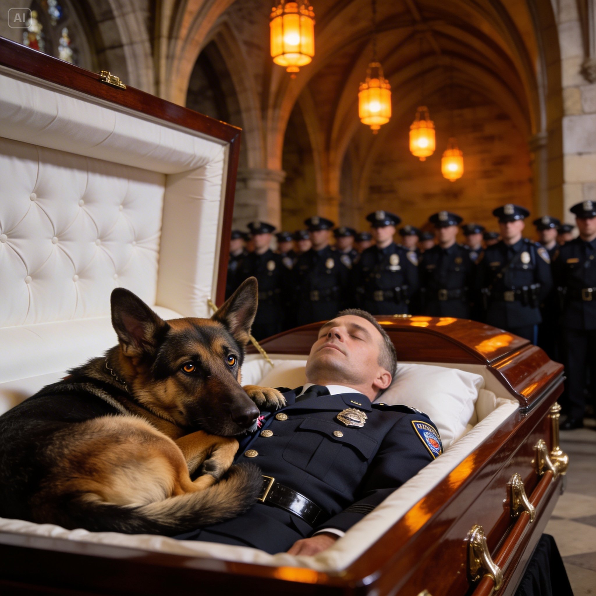 The Dog Wouldn’t Leave His Fallen Partner’s Coffin… Until a Hidden Secret Hit the Floor