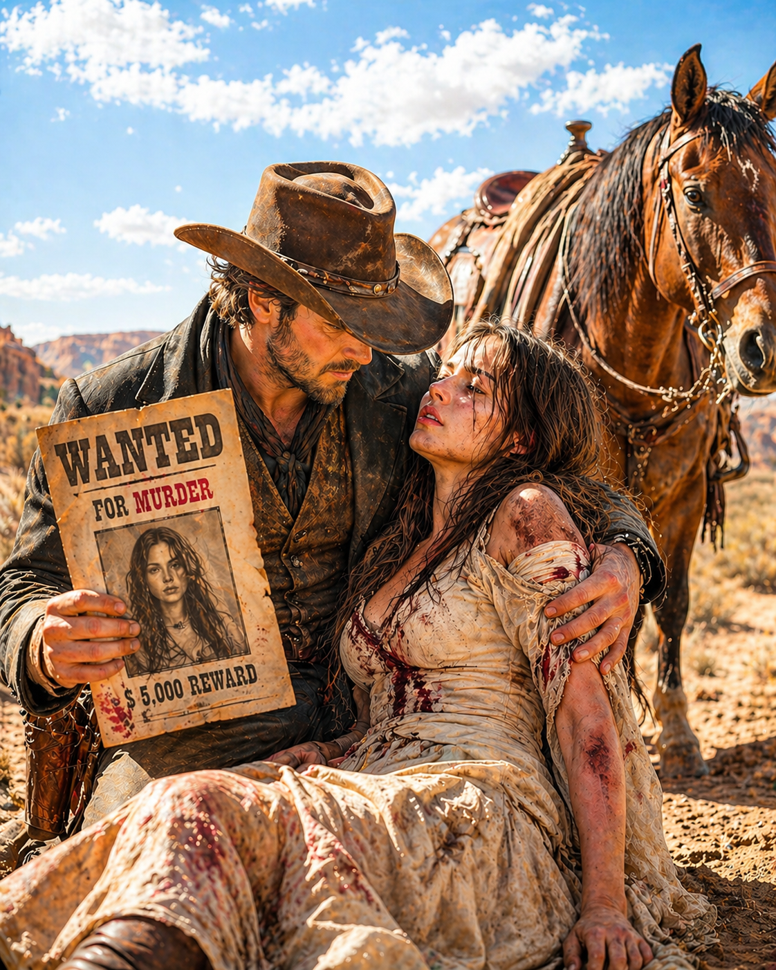 A Stranger Pulled Her Out of the Desert With Broken Ribs and a Name She Wouldn’t Give — Then He Rode to Town, Found Her Face on a Murder Poster, and Came Back Anyway