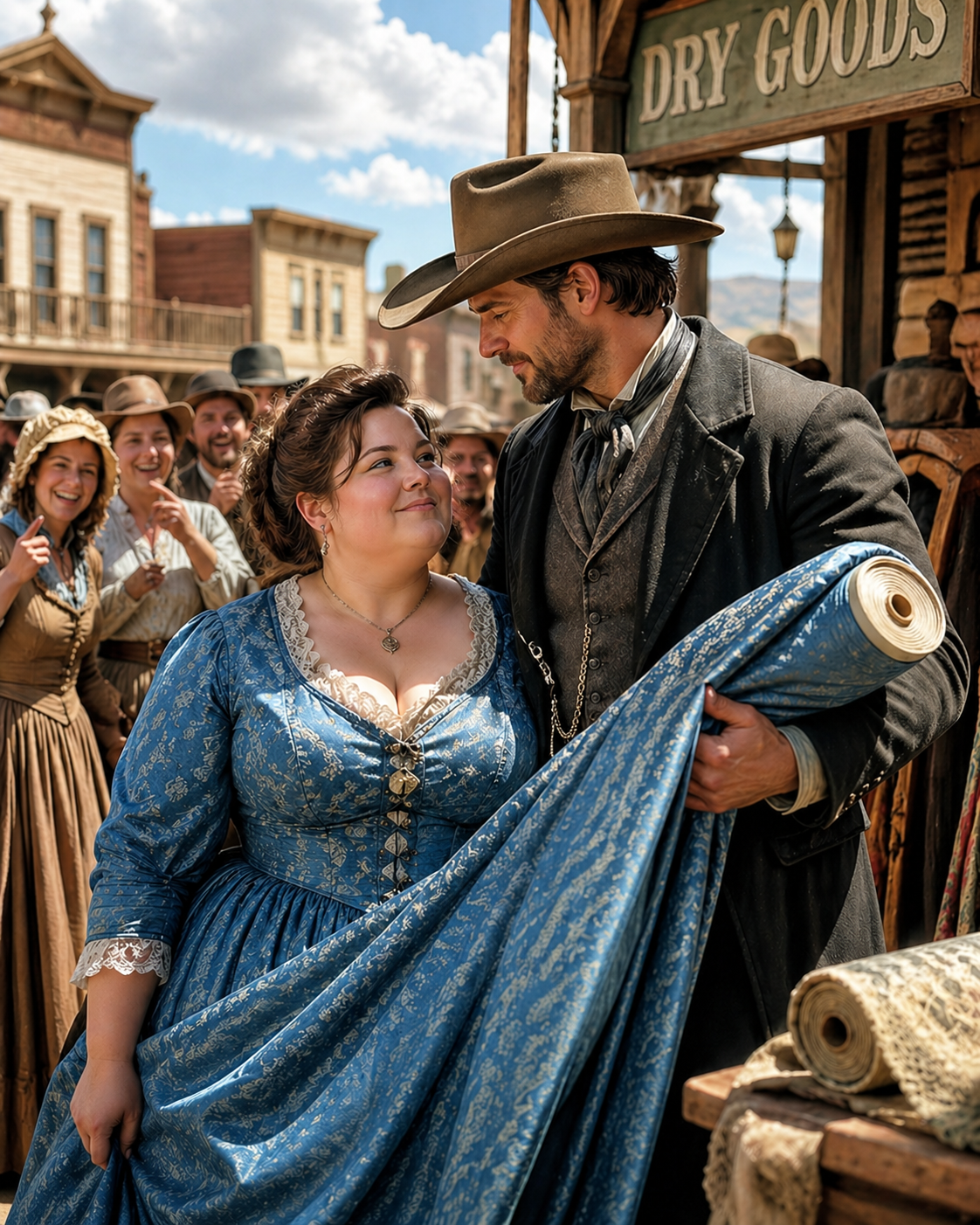 They laughed at her curtain dress. He bought the whole bolt of blue and said, “My wife prefers this shade.” Why would a man who owned everything choose her?