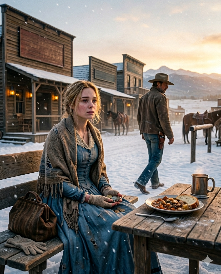 She Had Seventeen Cents and Nowhere to Sleep — A Stranger Bought Her Dinner, Said Four Words, and Walked Back Into the Snow
