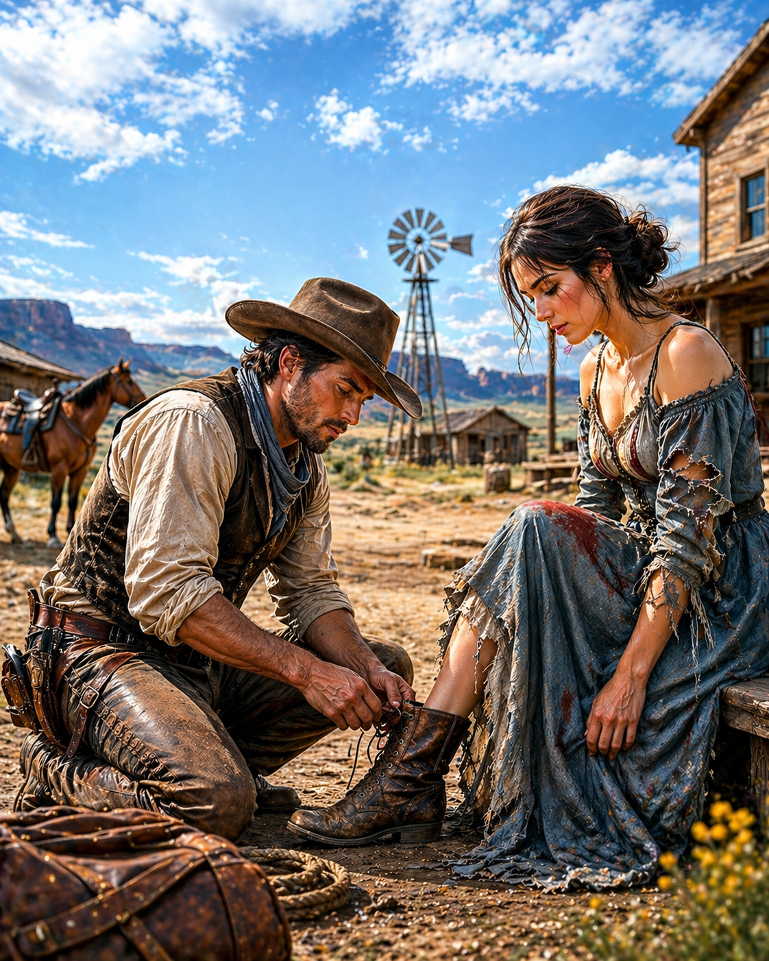 From Blood-Stained Leather to Boots That Fit — A woman rejected for her poverty found unexpected refuge with a cowboy who understood that survival isn’t about where you start, but how you walk through fire. What happens when two broken people choose to build something together?