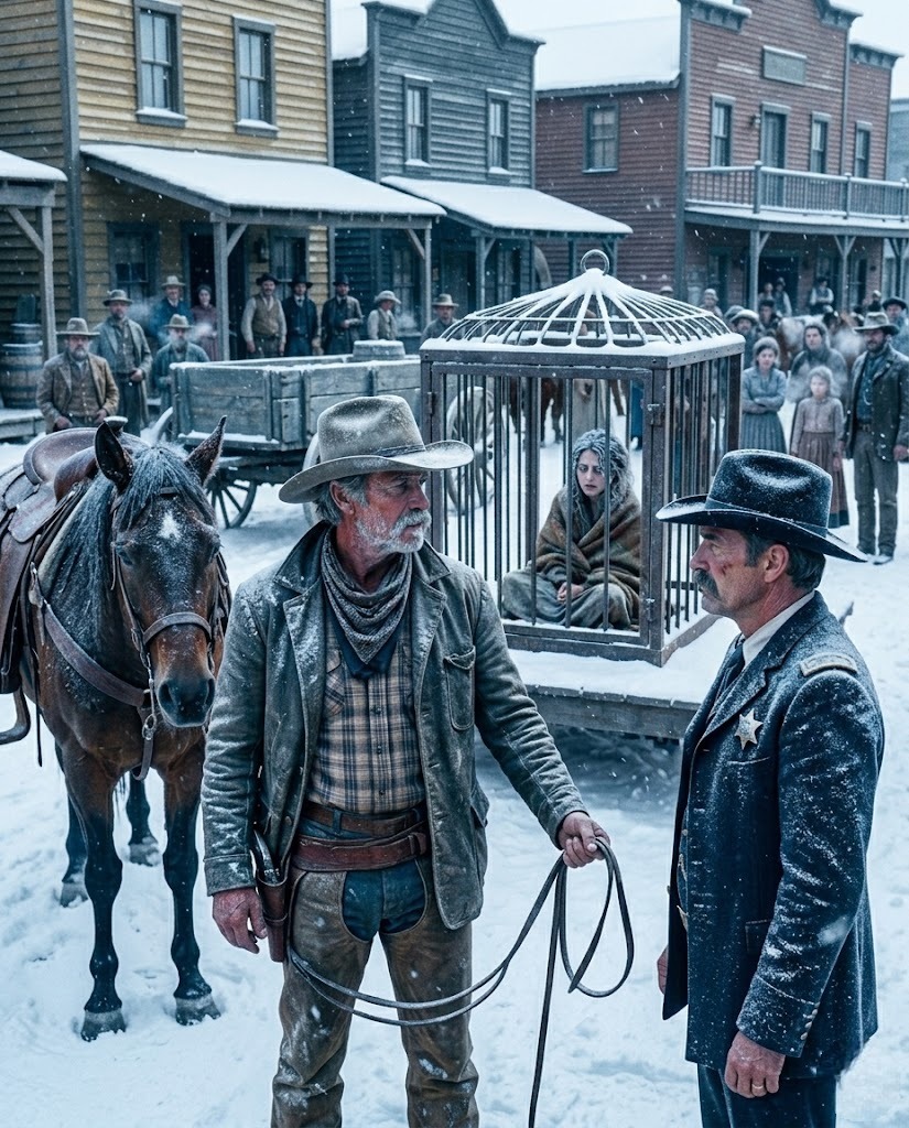 They left her to freeze in a cage in the town square — The widowed cowboy said two words to the sheriff and what happened next changed everything