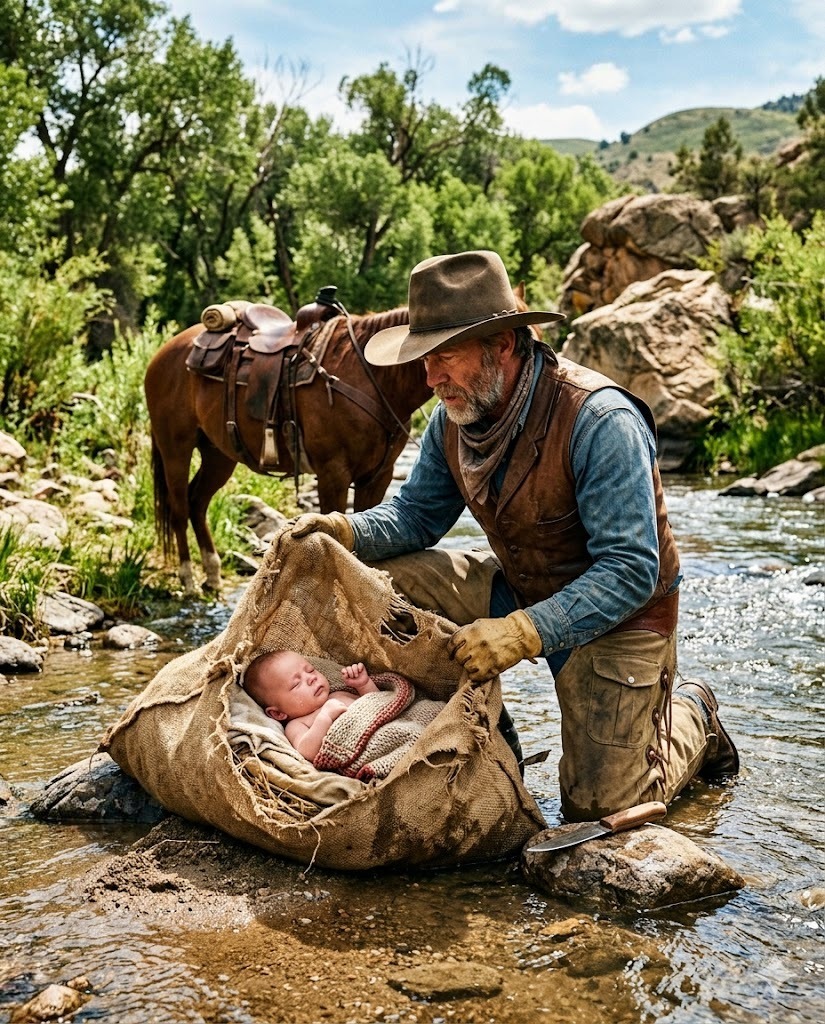 A Feed Sack in the Creek Said “Mama”—The Cowboy Who Stopped Cut It Open and Found a Baby Nobody Was Supposed to Know Existed