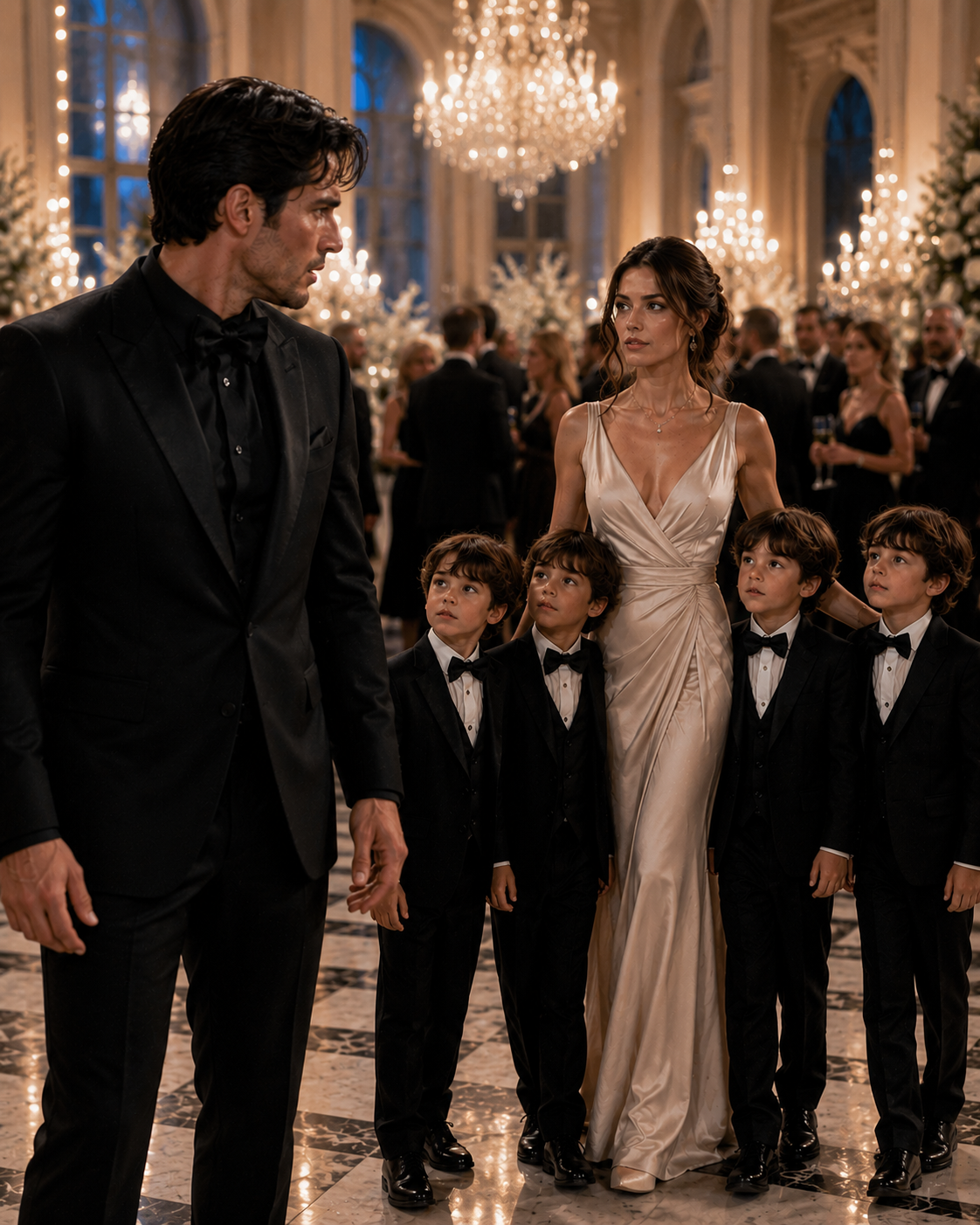 Millionaire CEO Walked Into The Winter Gala Alone — Then Stopped Cold When He Saw His Ex-Wife Standing With Four Little Boys Who All Had His Face