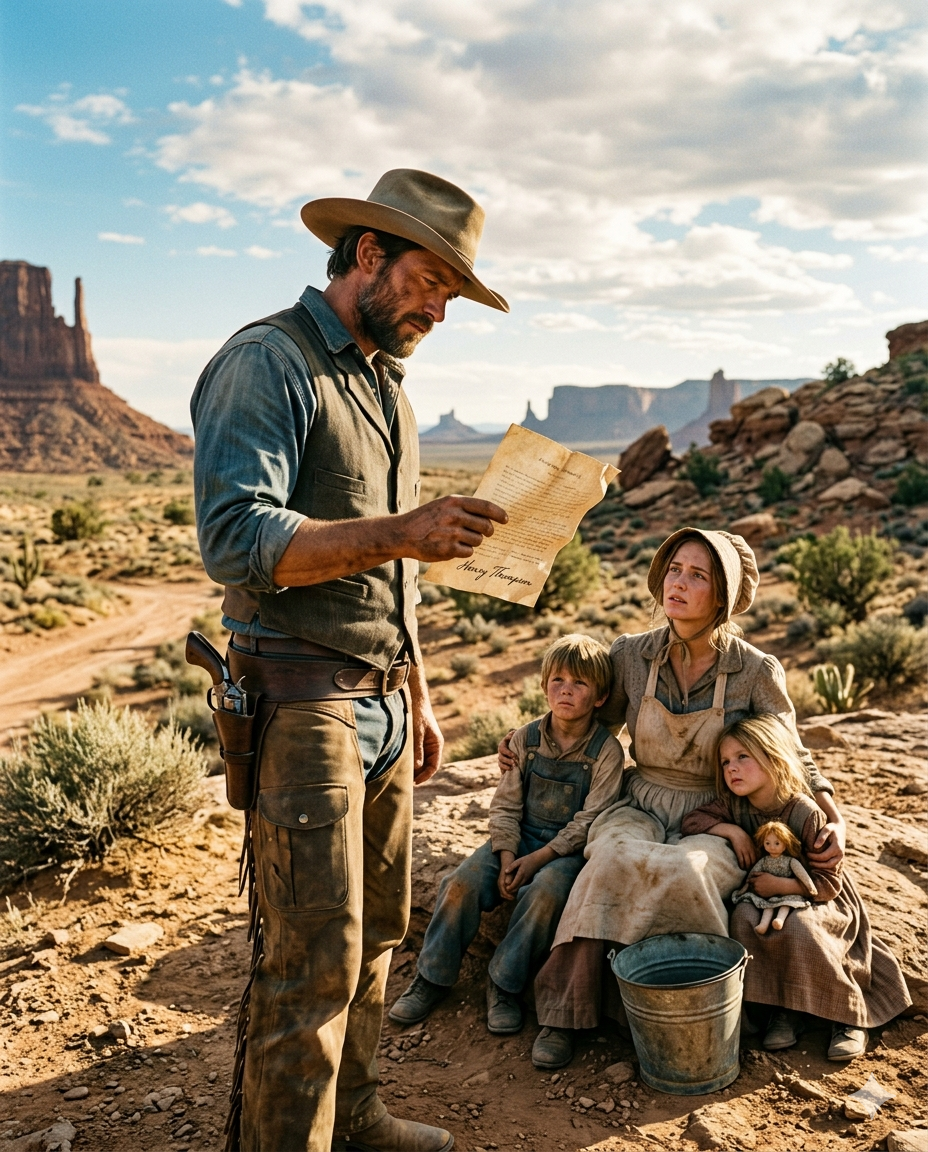 Grace was abandoned in the desert with two children, a bucket, and a paper that was worth nothing — Henry read his own forged name at the bottom and said: “I’m not throwing anybody out tonight” — what does a man do when someone used his name to bury a family?