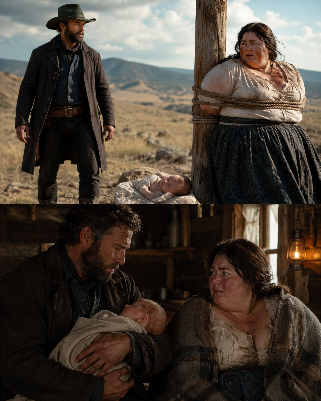 He Found Her Tied to a Post With a Newborn at Her Feet — Then He Carried Them Both Into His Cabin and Didn’t Ask a Single Question