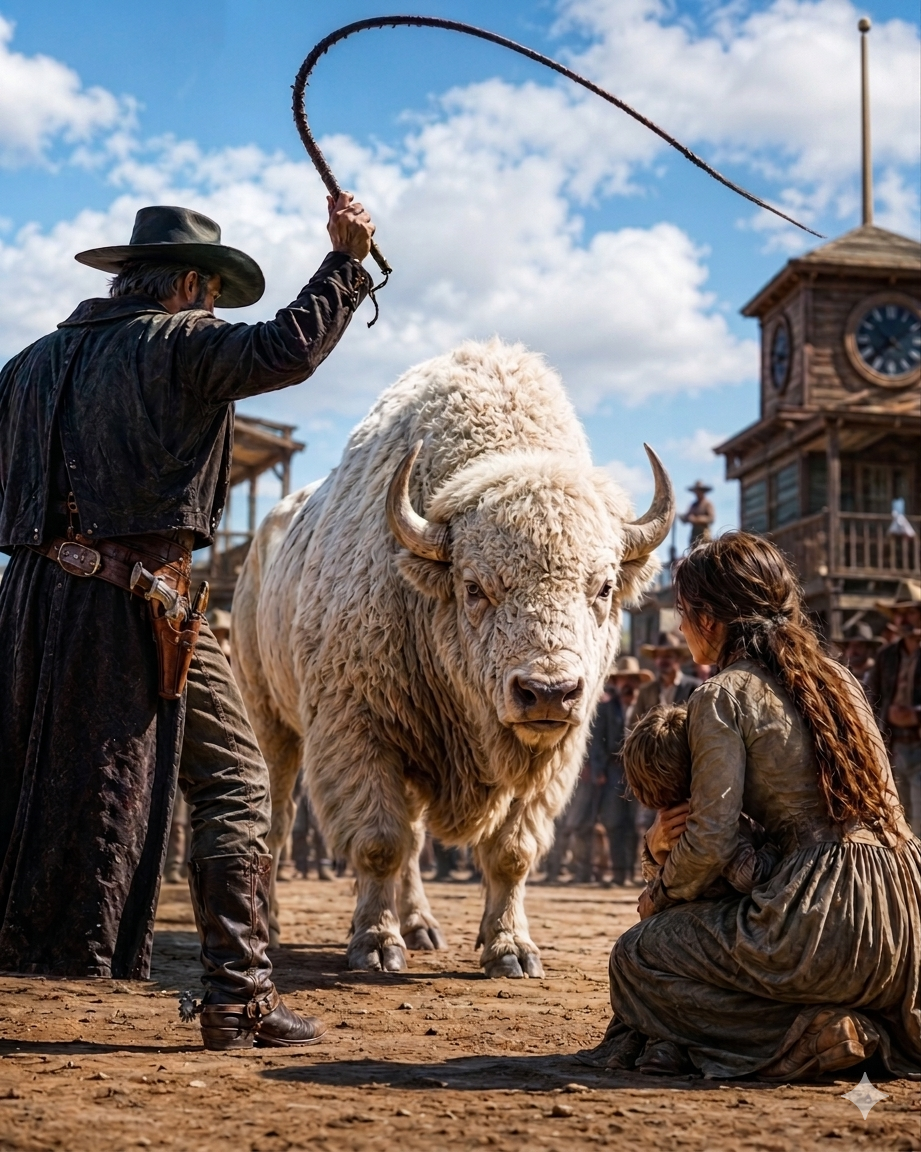 The Judge Raised His Whip Over a Widow in the Square—But a White Buffalo Stepped Between Them and Refused to Move