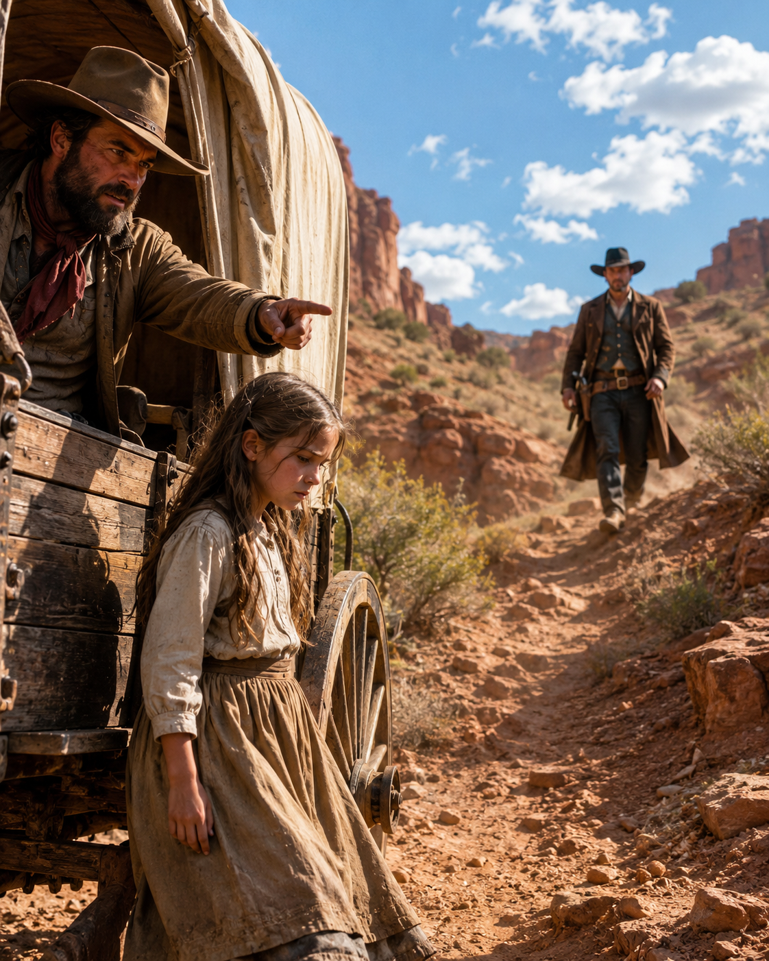 Her Stepfather Stopped the Wagon and Told Her to Get Out—But the Stranger on the Trail Above Her Came Down Anyway
