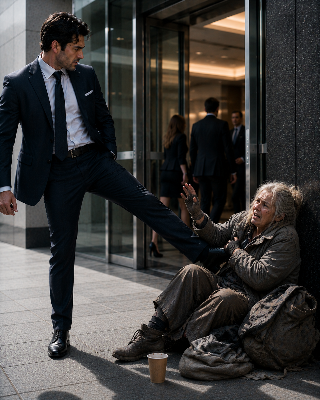 Blind Beggar Warned Billionaire And Begged Him Not to Go In — He Kicked Her to the Ground and Walked Through the Door Anyway