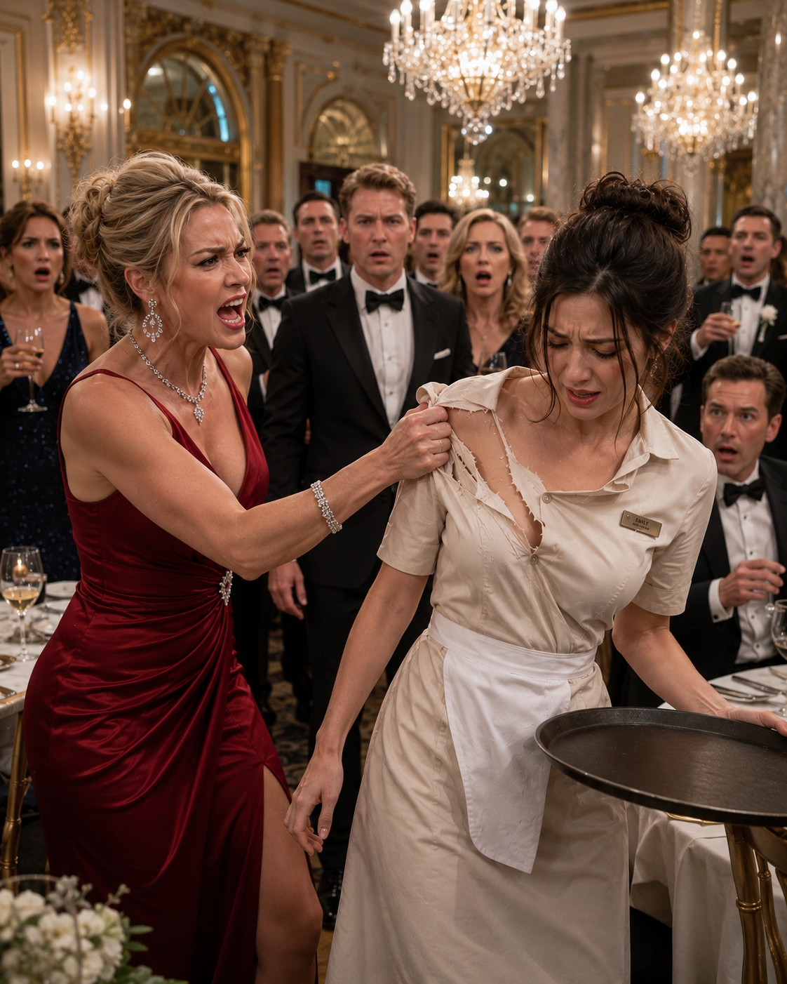 The Woman Who Tore the Waitress’s Dress Didn’t Realize She Had Just Humiliated the Billionaire’s Hidden Wife