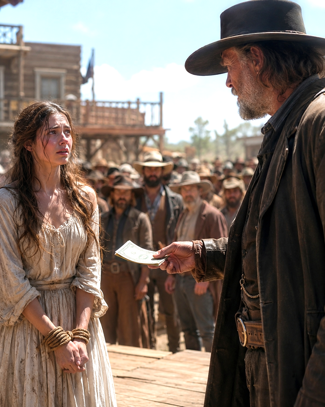 She Was Being Auctioned in the Town Square to Pay Her Dead Mother’s Debts—Then a Grieving Hermit Everyone Feared Walked Out of the Crowd and Paid $500 to Set Her Free