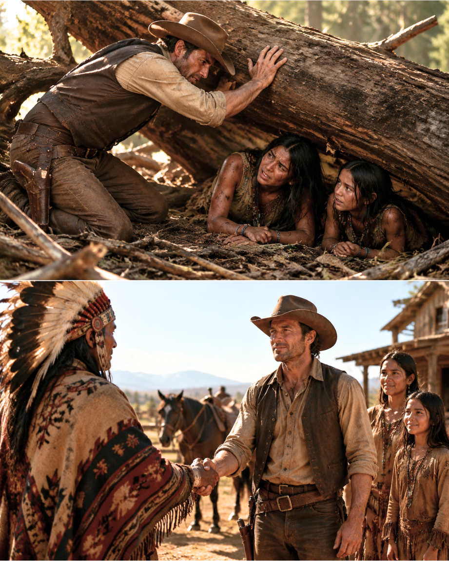 He Had Nothing Left—The Night He Used His Bare Hands to Free Two Apache Sisters Trapped Under a Fallen Tree, Their Chief Rode to His Ranch at Dawn