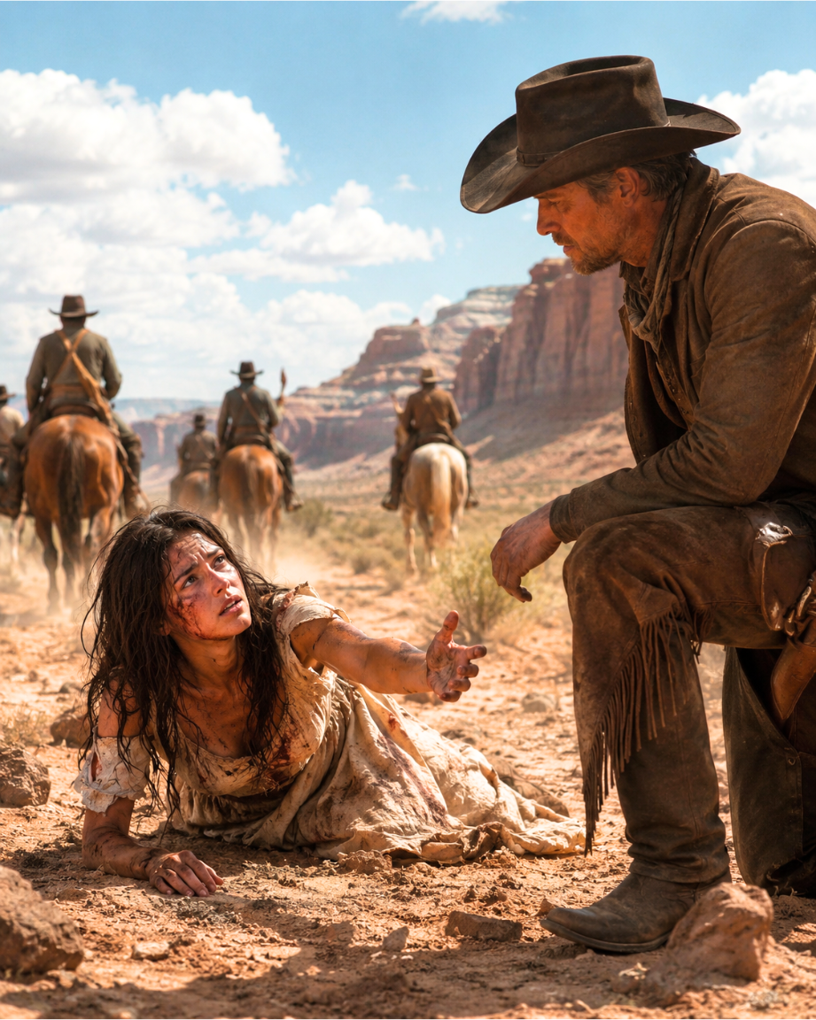 A wounded woman crawled through the desert alone—Then one cowboy stopped while the others rode away, and said “I could not ride away”