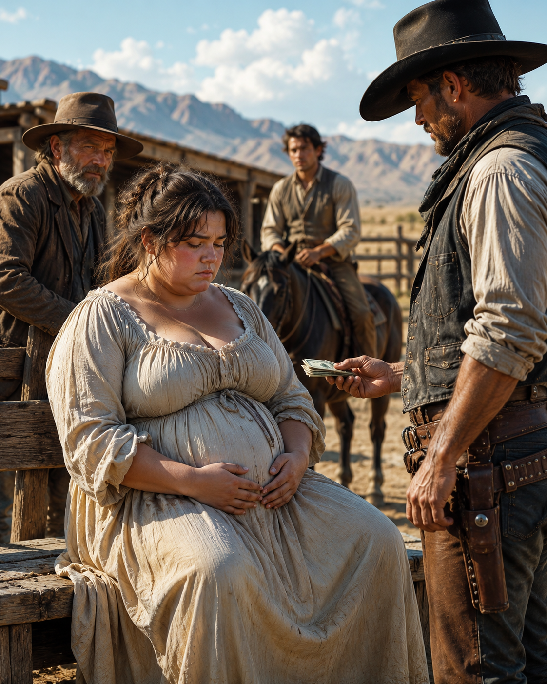 Her father sold his pregnant, widowed daughter for forty dollars—but the rancher who bought her had a silent son and an unexpected plan.
