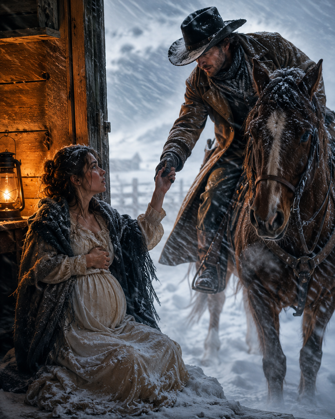 A pregnant widow faced a deadly blizzard alone, then a cowboy rode in and saved both lives