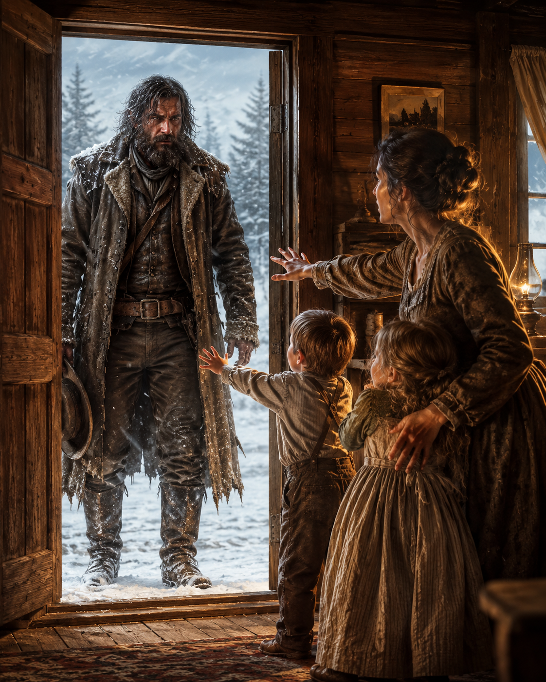 The Widow Invited a Starving Mountain Man in From the Storm — Then Her Two Children Begged Him Walk Back Into the Blizzard