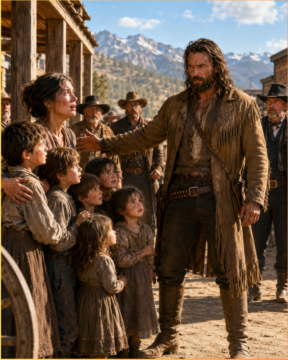 The Town Planned to Split Up the Widow’s Seven Children — Then the Mountain Man Everyone Feared Walked In and Took Them All
